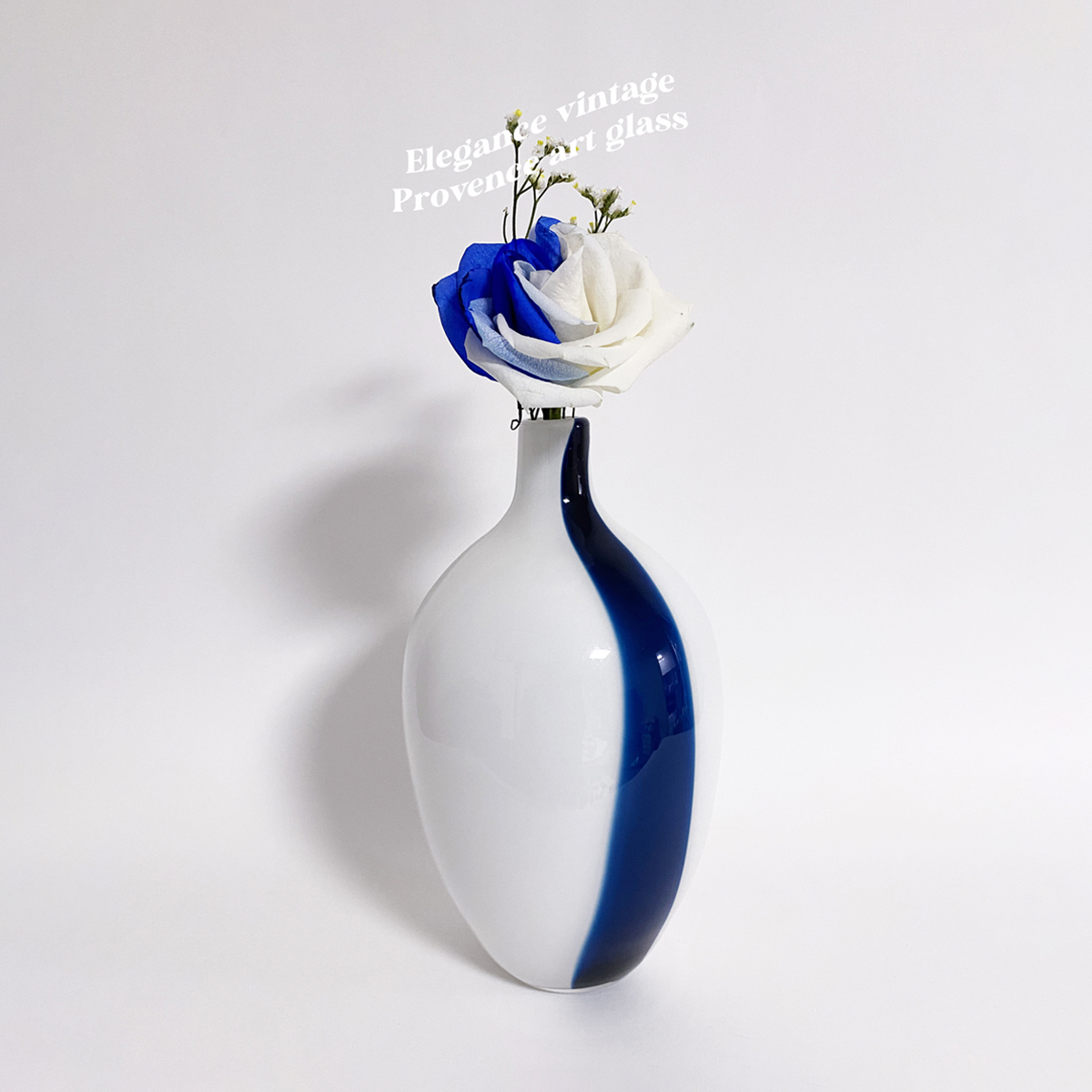 [White & Blue Stripe Handblown Vase]