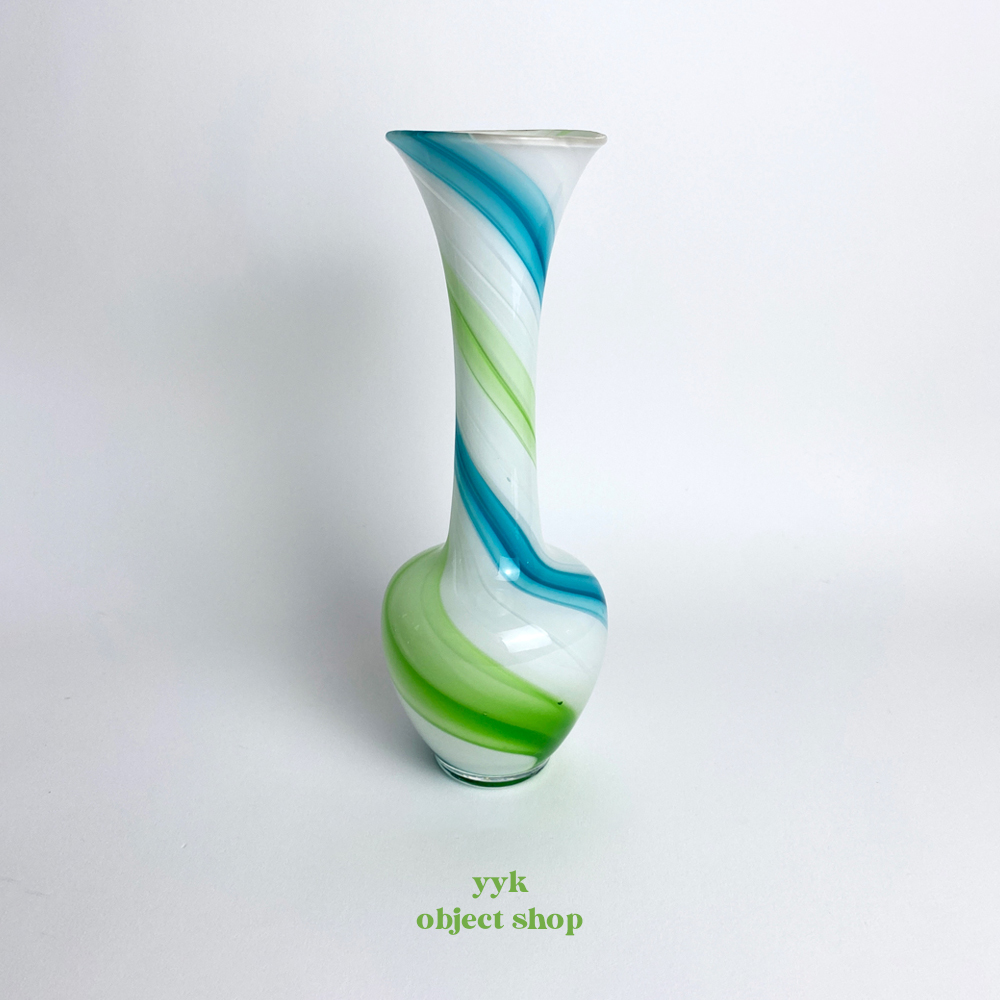 [90s Green Blue White Swirl Vase]