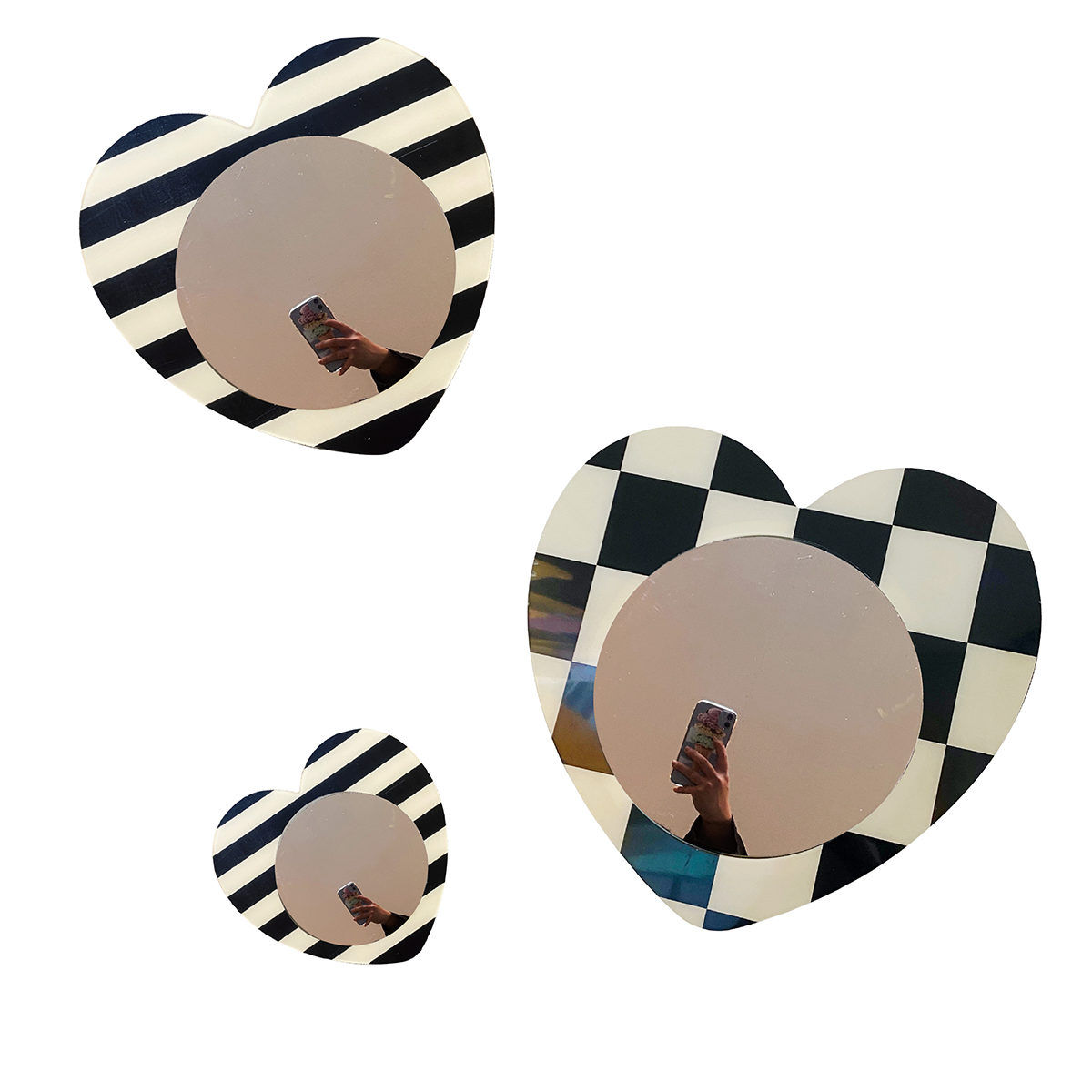 Heart Acrylic Mirror (Checkerboard / Stripe)