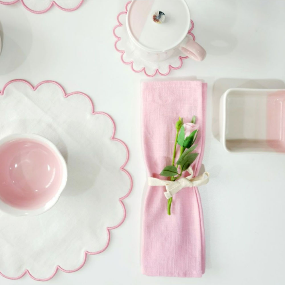 [hyun-arts] 꽃모양 자수 린넨 식탁매트 테이블매트 식탁보(파랑 분홍 카키 중 택1) 현아트