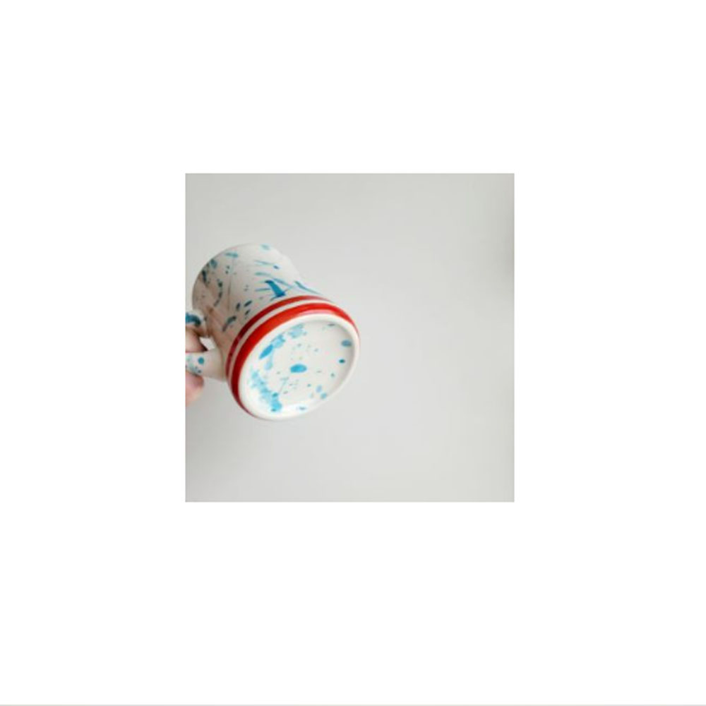 [hyun-arts]수채화무늬와 주홍 두줄 머그컵 머그잔 통머그(구성 1pc) 현아트