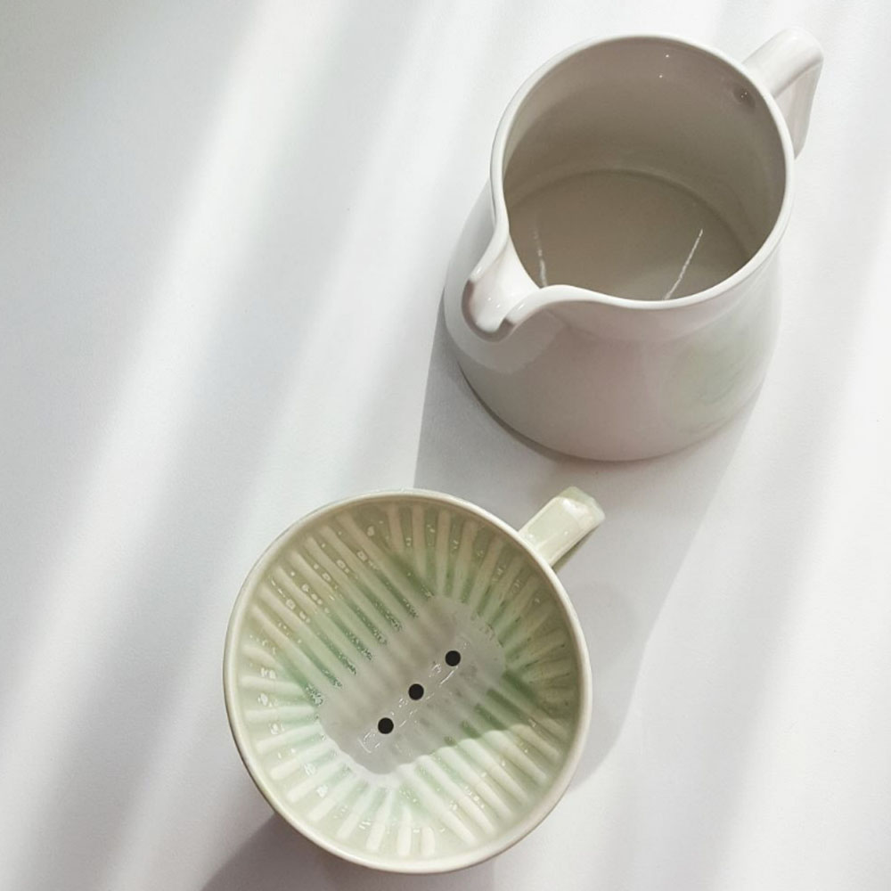 [hyun-arts] 그린색 무늬 도자기 커피드립, 핸드 커피 드리퍼 현아트
