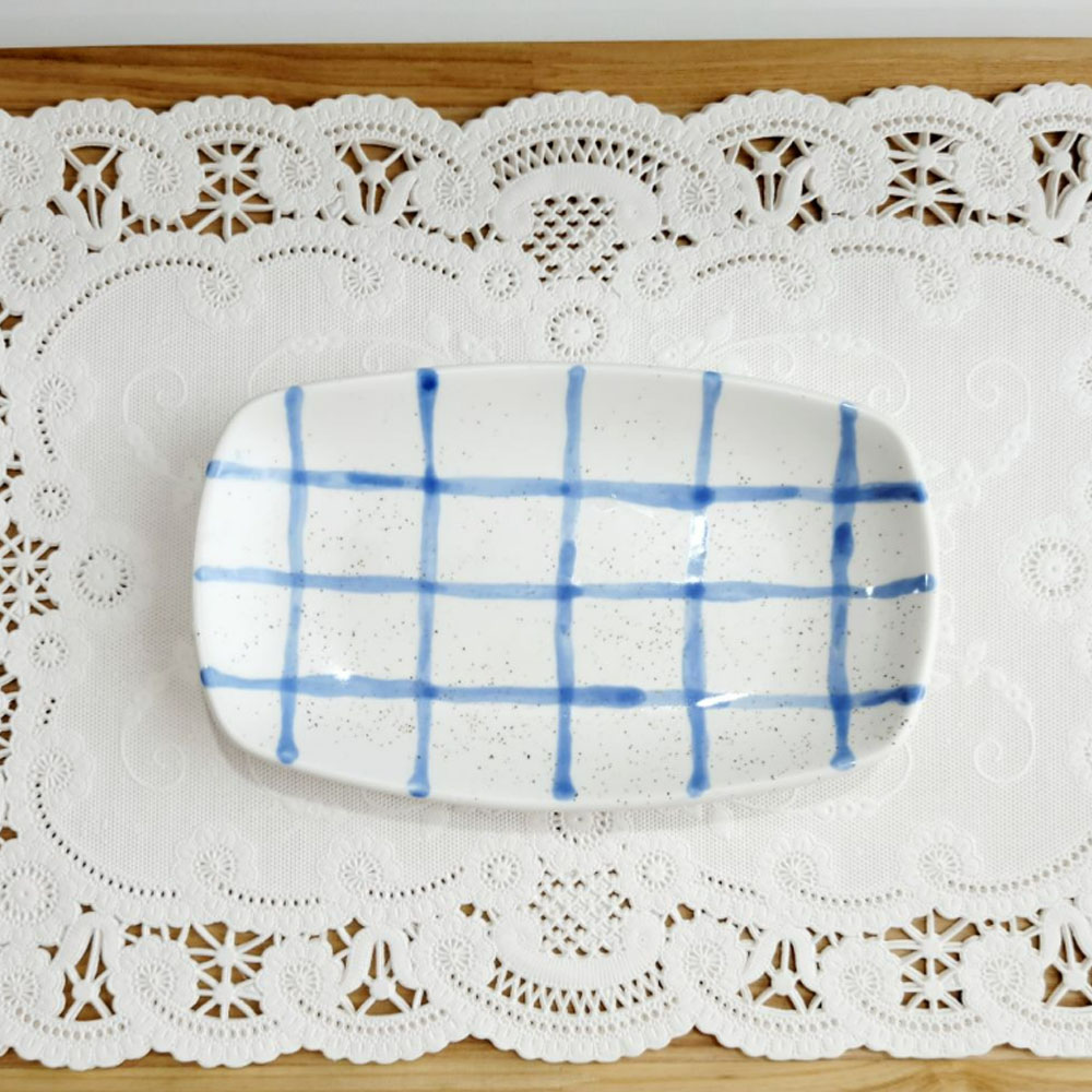 [hyun-arts] 블루 페인팅 손그림 직사각 플레이트 나눔접시(2가지 중 택1) 현아트
