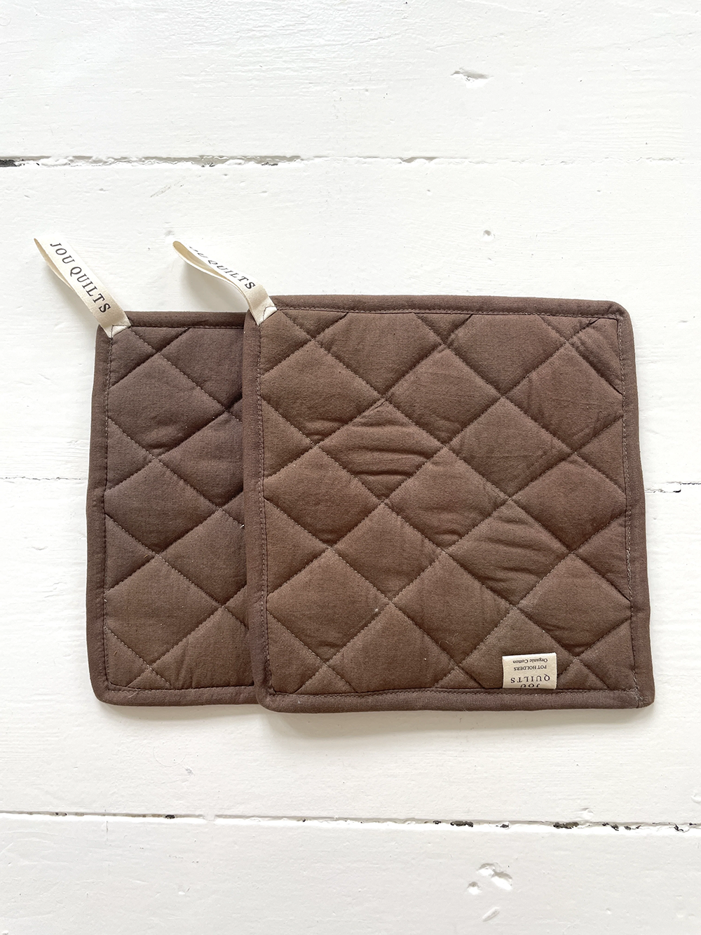 (JOU QUILTS) Quilted Patchwork Pot Holders - Brown & Lightblue