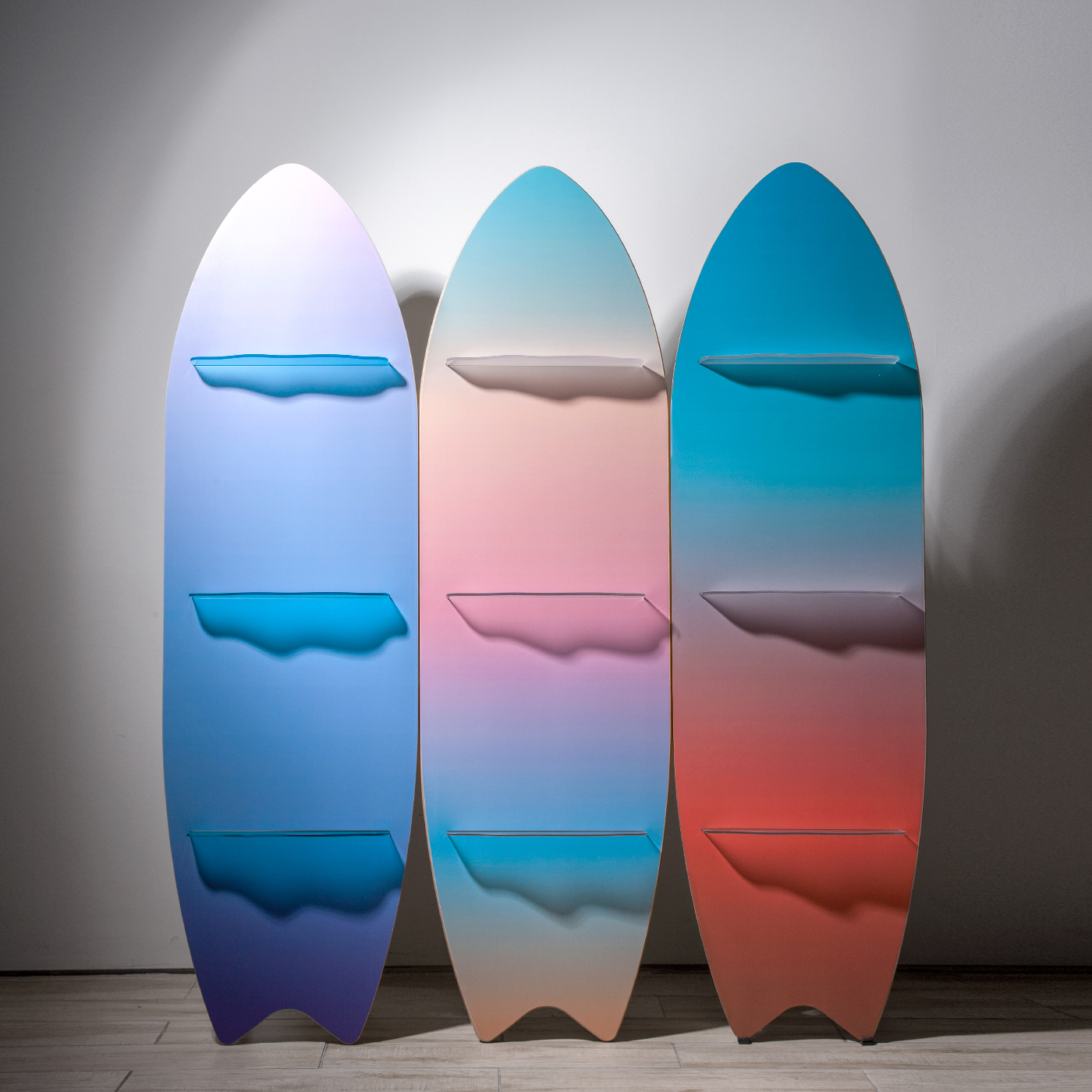 SURF SHELF - 그라데이션 오브제 서핑보드 원목  3단 전면 선반